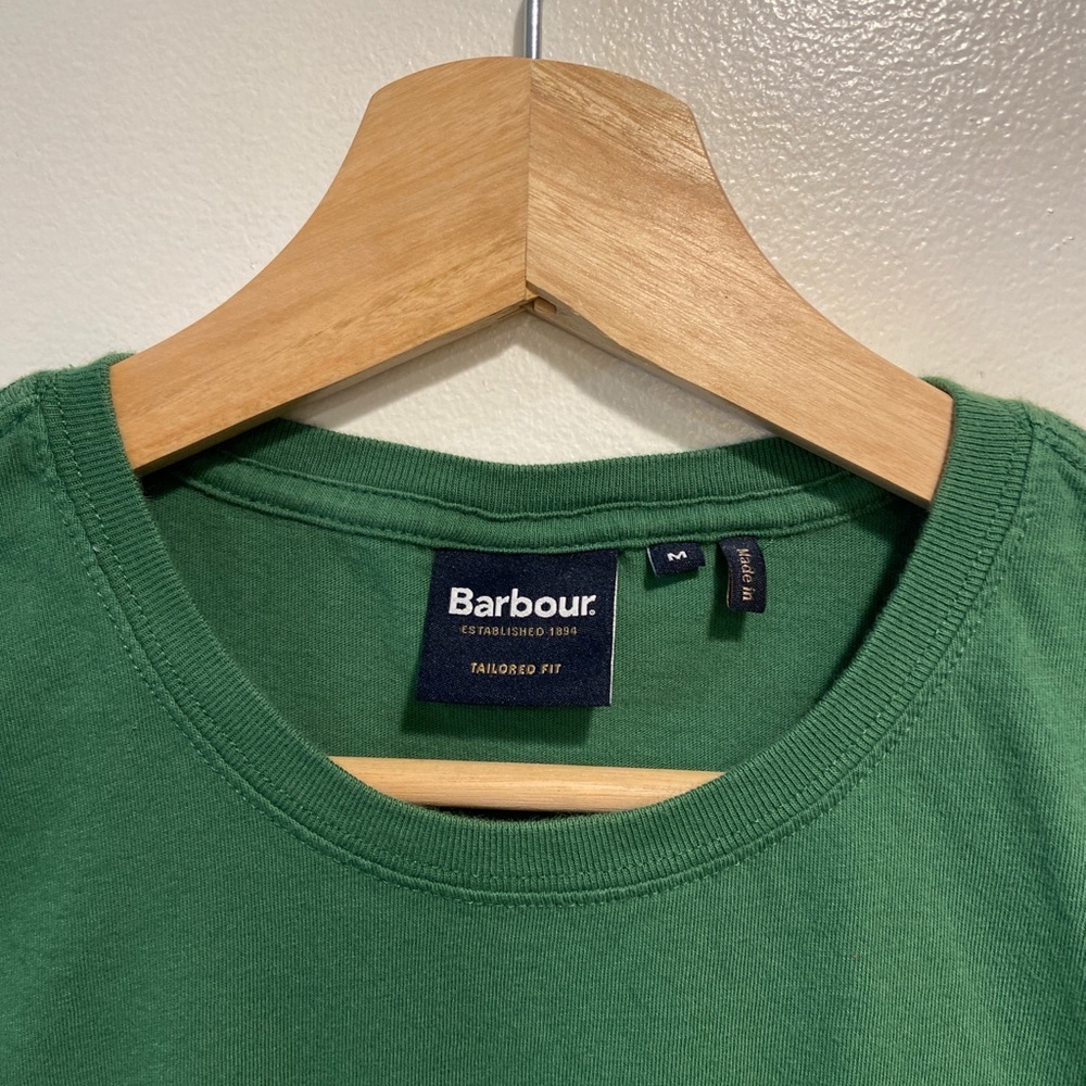 Barbour Green Gray Blue Color Block Tailored Fit T-Shirt Men’s XS (Tag Med).